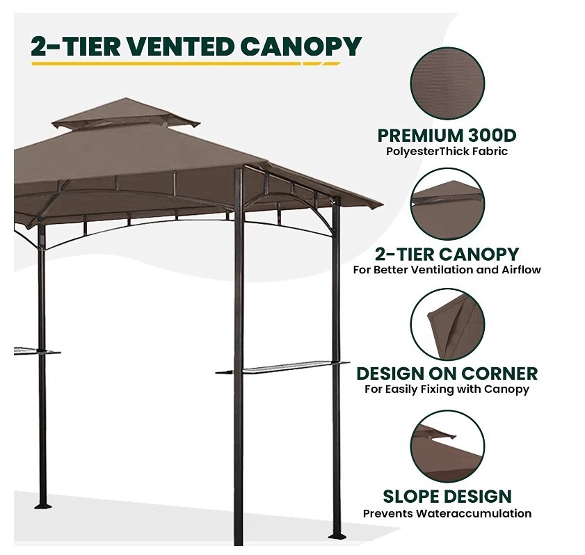 Grill Gazebo Replacement Canopy Roof,5' x 8' Outdoor BBQ Gazebo Canopy