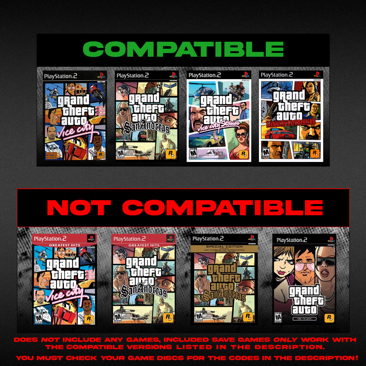 Grand Theft Auto PS2 PlayStation Complete Saves San Andreas Vice