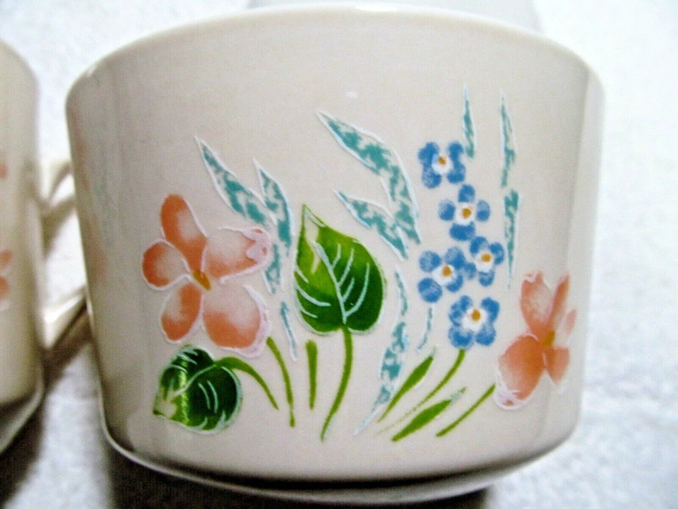 康宁角石 GLENORA 图案 8 盎司奶油和糖碗带盖花卉 — 第 3/4 张图片