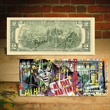 JOKER Gotham City Collectible Art Two-Dollar U.S. Bill HAND-SIGNED by Rency
