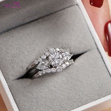 Wuziwen Vintage 3 Stone Wedding Ring 925 Sterling Silver Engagement Promise Ring
