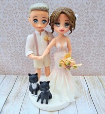 Wedding cake topper, bride and groom wedding cake topper with cats, cat figure