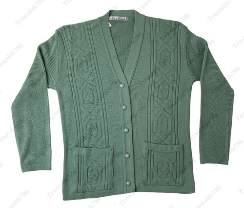 Cardigan caldo da donna motivo a maglia chiusura con bottoni e tasche taglia S-2XL - Foto 2 di 11