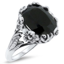 4 Ct BLACK AGATE VINTAGE STYLE 925 SOLID STERLING SILVER FILIGREE RING   333X