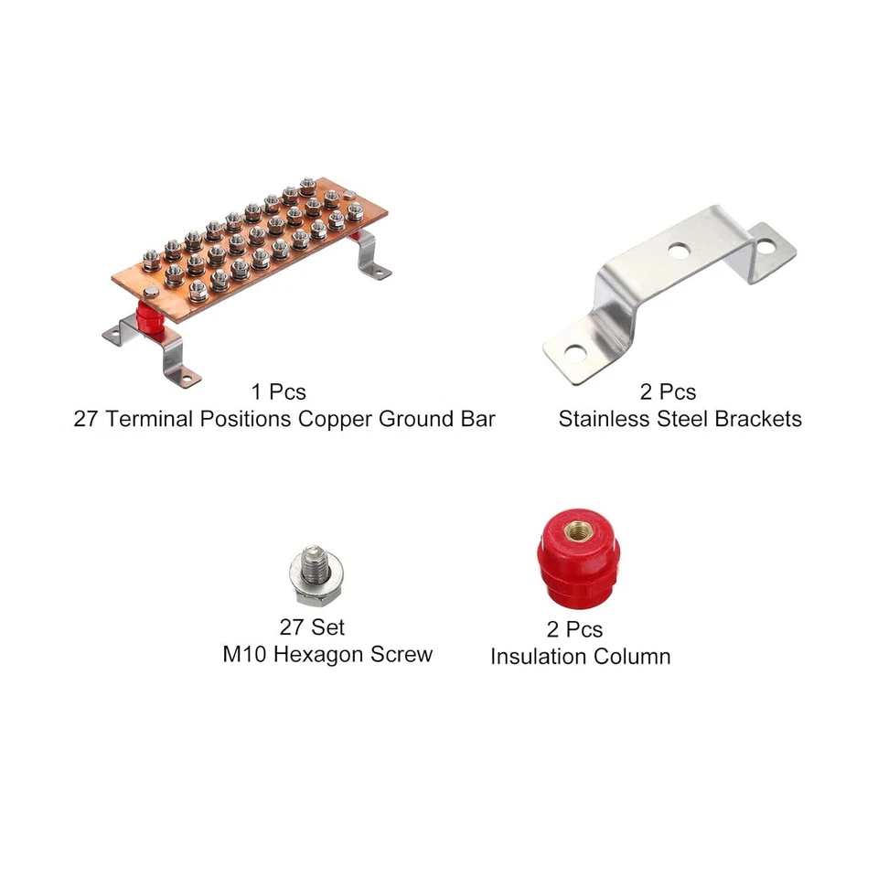 Copper Ground Bar 27 Terminal Position Power Electrical Busbar Insulator 12" - Image 3 of 4