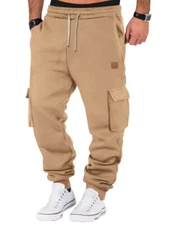 Men's Winter Warm Activewear Cargo Track Pants Fleece Layer Joggers Sweatpants