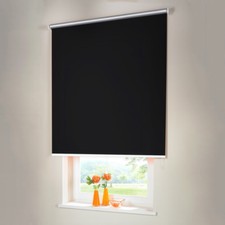 Verdunkelungsrollo Thermo Mittelzug Springrollo Rollo - Höhe 170 cm schwarz