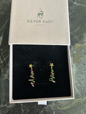 Silver Hart Christmas Tree Earrings 