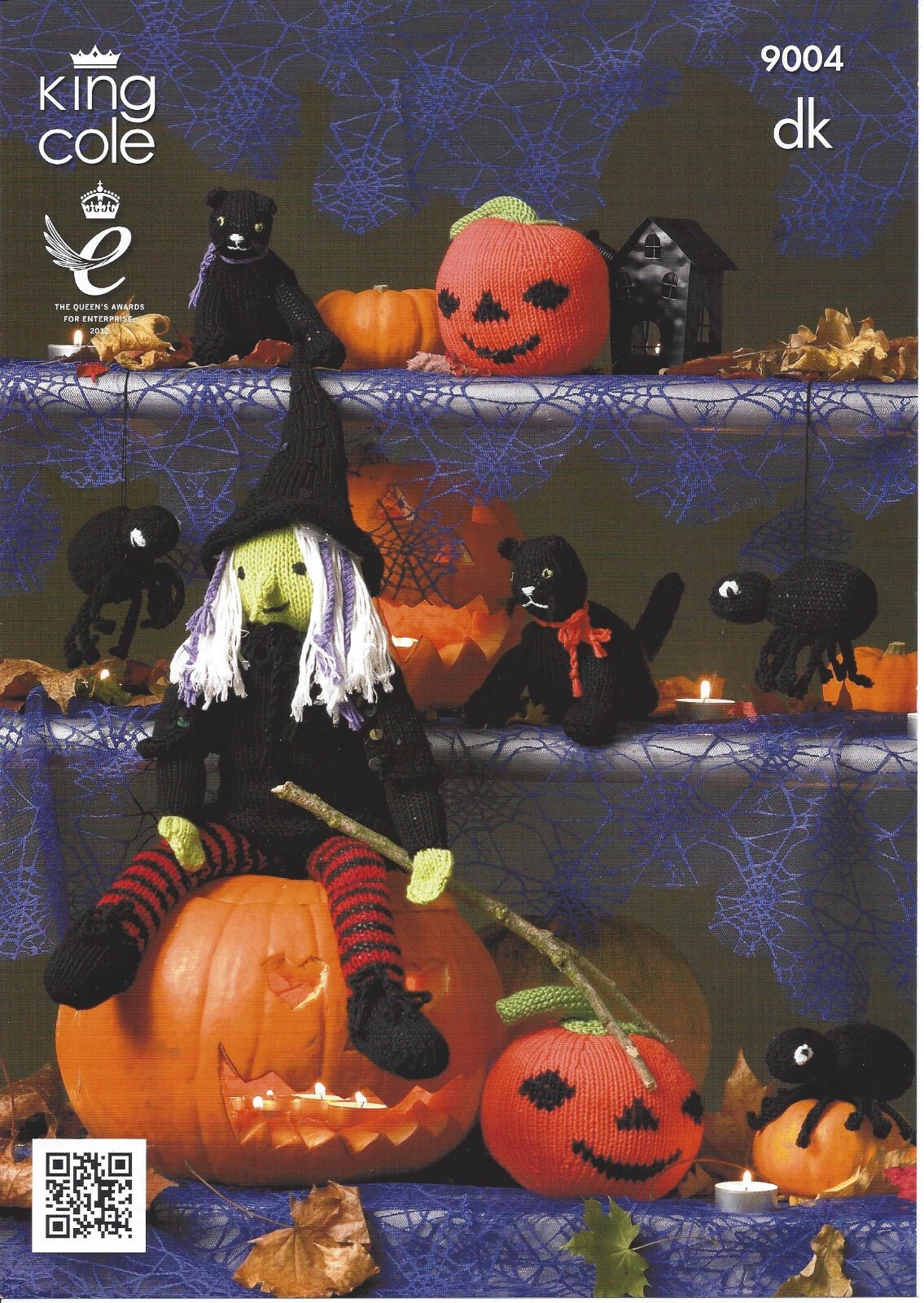 King Cole Tinsel Chunky Knitting Pattern - 9004 Witch, Cat, Spider & Pumpkin