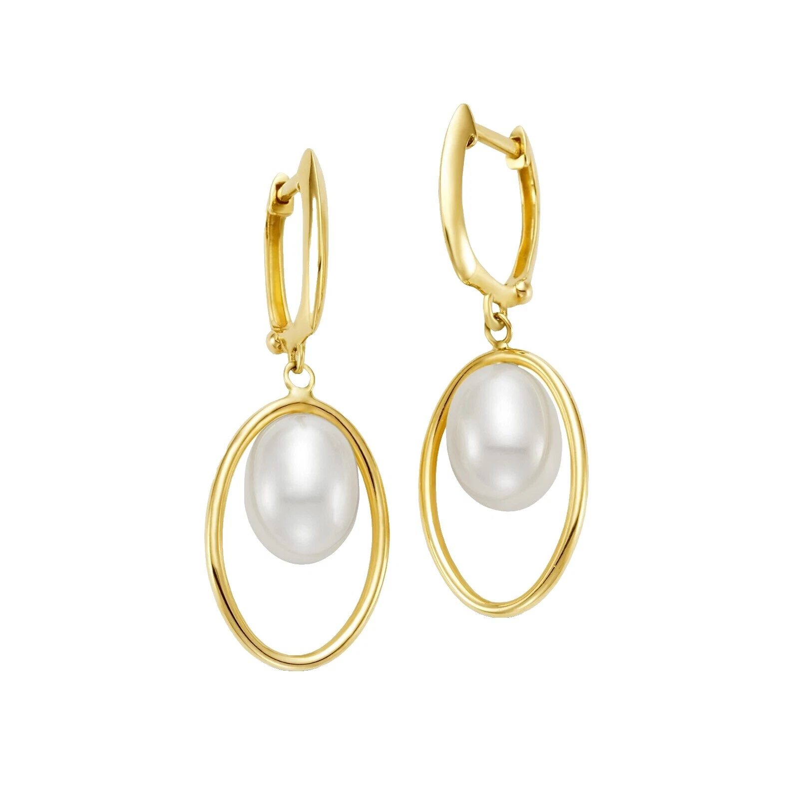 Chapado en Oro Amarillo Perla Pendientes de Moda Aro