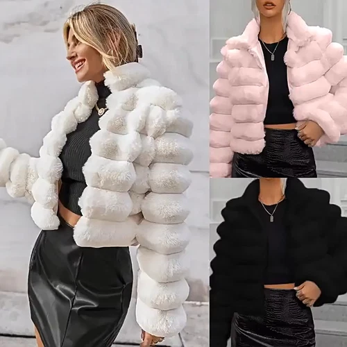 Faux Fur Coat Women's Fashion Warm Short Imitation Fur Coat Jacket - Picture 3 of 17