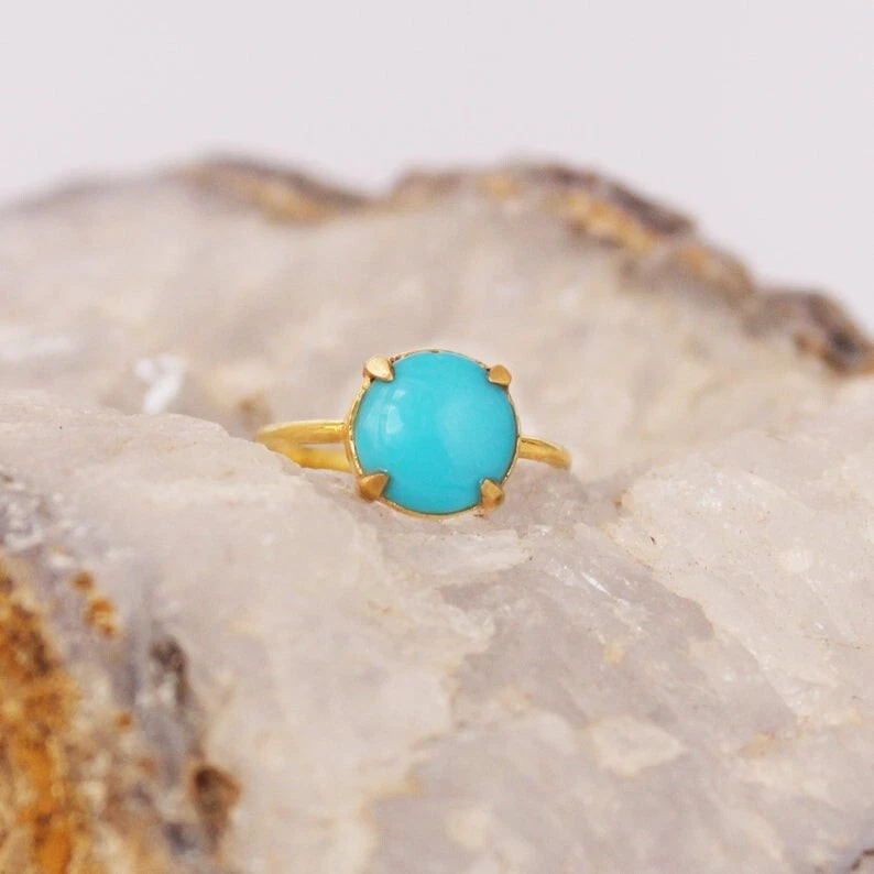 Anillo de aniversario banda solitario turquesa Arizona de 9 mm de oro amarillo macizo de 14 k Foto 4 de 4