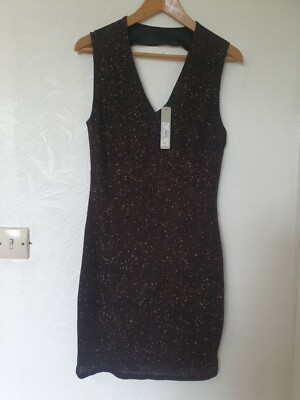Red Herring Sparkle Stretchy Bodycon Kleid Hochzeit Abend Gr. 14 Gold Schwarz