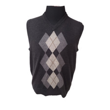 Dockers Mens Medium Grey Diamond Argyle Knit V Neck Sweater Vest