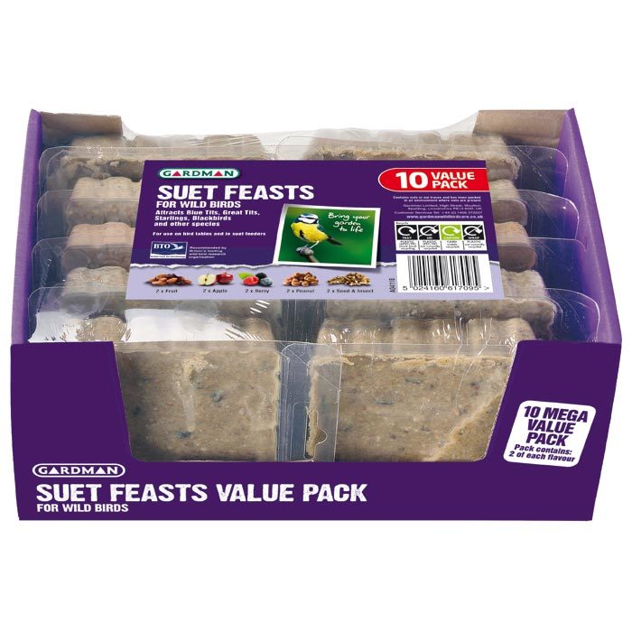 Gardman Suet Feast Wild Bird Food For All Year Round Feeding - Value Pack Of 10