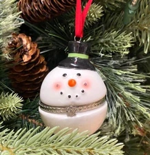 K&K Interiors SNOWMAN Trinket Box Christmas Black Hat Ornament New NWT