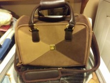 Diane von Furstenberg DVF Weekender Duffle Travel Bag Brown Suede Leather