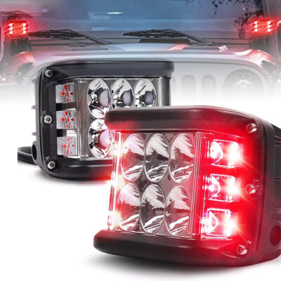 2x 4INCH LED Fog Snow Work Light Flush Mount Pods White Red Strobe Square Lamp