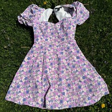 Forever 21 Sweetheart Tea Party Puff Sleeve Purple Dress
