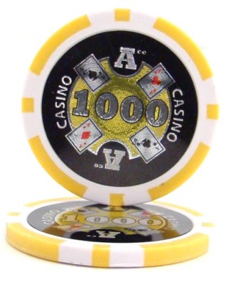 100 Yellow $1000 Ace Casino Poker Chips - Buy 2, Get 1 Free - Mix & Match!