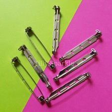 10 Silver Tone 38mm Brooch Backs safety catch bar pins broach broche findings
