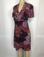 TAHARI purple/red/pink V-neck, A-line, Empire waist dress, size Small/6, stretch