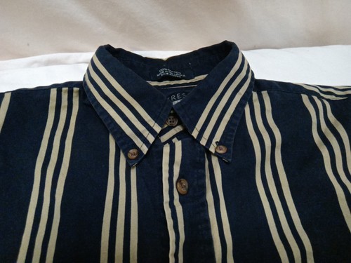 Chereskin Men's Size M Striped Button-Down Shirt Long Sleeve Collared Navy Blue - Picture 4 of 7