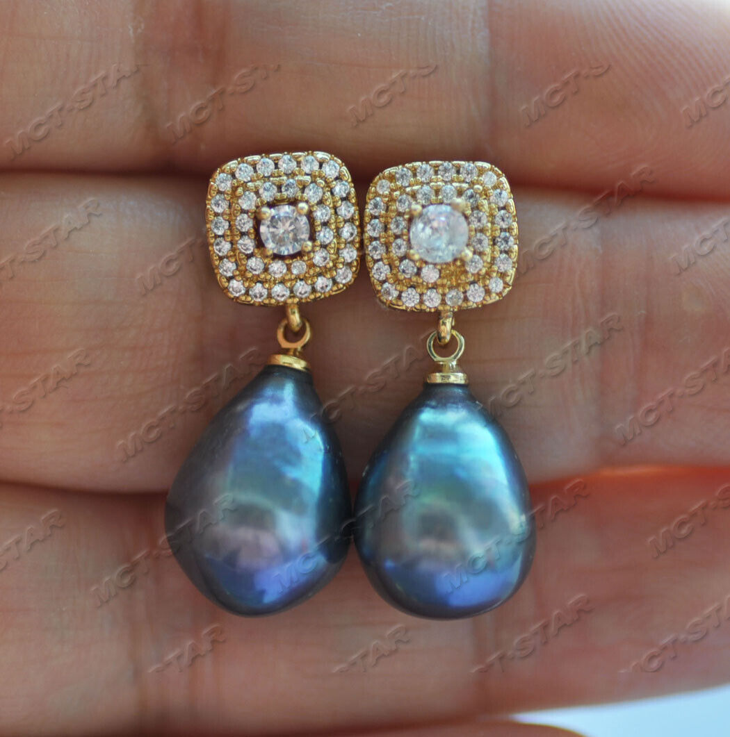 Z11849 14mm Black Drop Freshwater Pearl Square CZ Earring | eBay Z11849 14mm Black Drop Freshwater Pearl Square CZ Earring | eBay