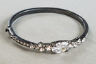 Vtg Designer Givenchy Dark Gunmetal tone Clear Ice Hinged Bangle Bracelet (A33) — photo 3