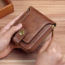 Vintage Men Pu Leather Small Wallet Short Horizontal Zipper Buckle Case Purse