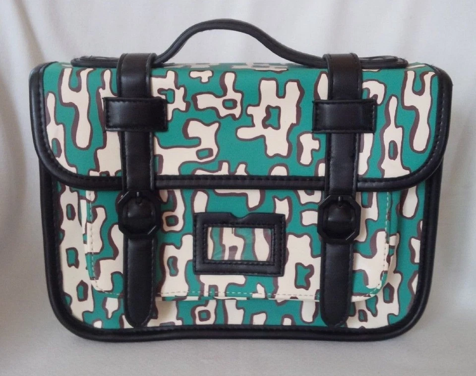 TOPSHOP Bolso Bandolera Escolar Verde Azulado y Marfil con Borde Negro Foto 2 de 4