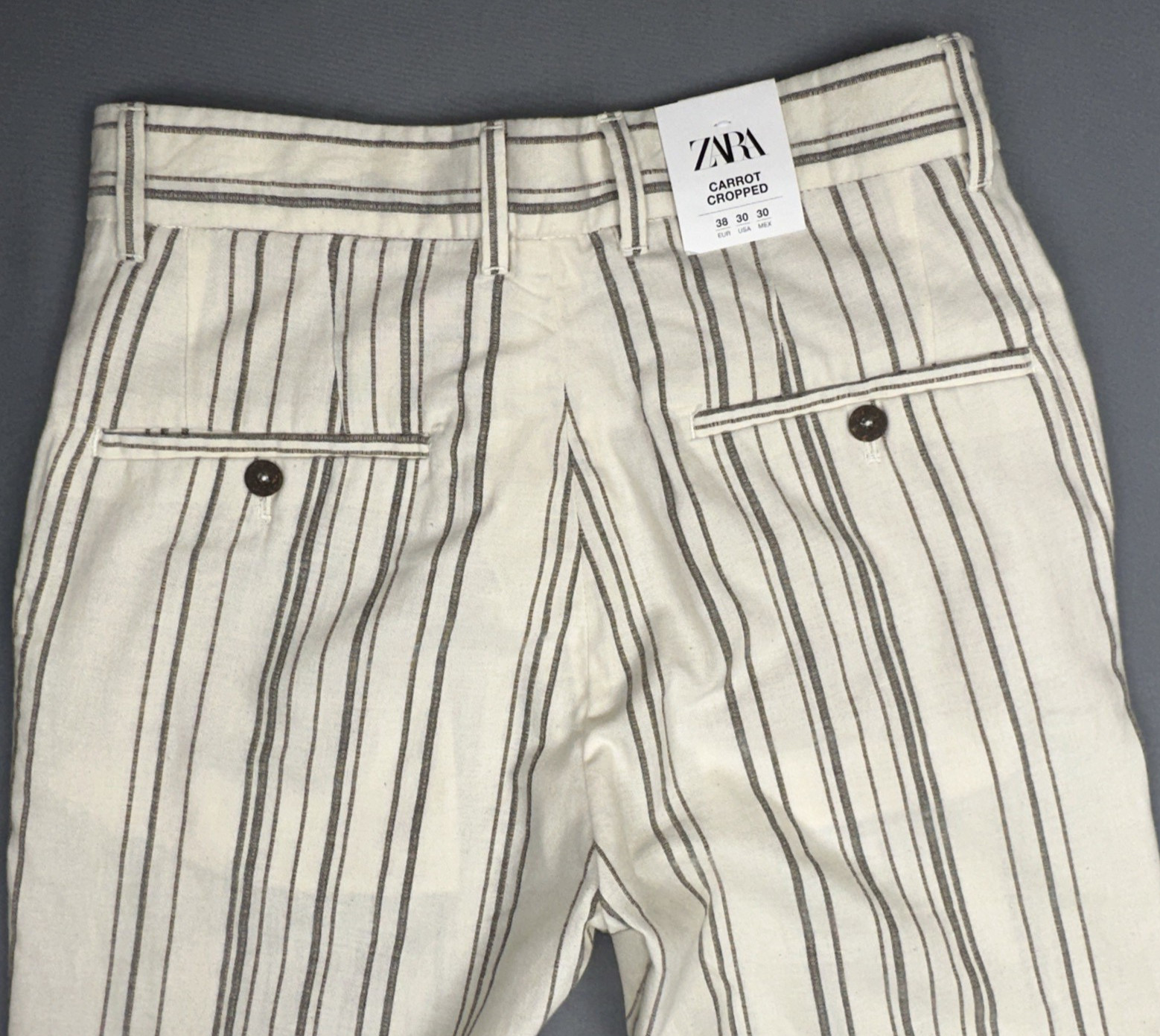 Zara Men's Pants Sz 30 Carrot Cropped Stripped 100% Cotton Casual Trousers thumbnail 10