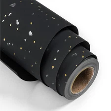 Wrapping Paper Roll - 17in x 16.5Ft - Luxury Thick Black Gold Foil Flakes Mar...