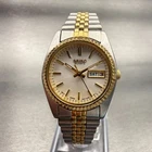 Seiko Watch Women 24mm Silver Dial Two Tone Daydate Round 7N83-0041 New Battery