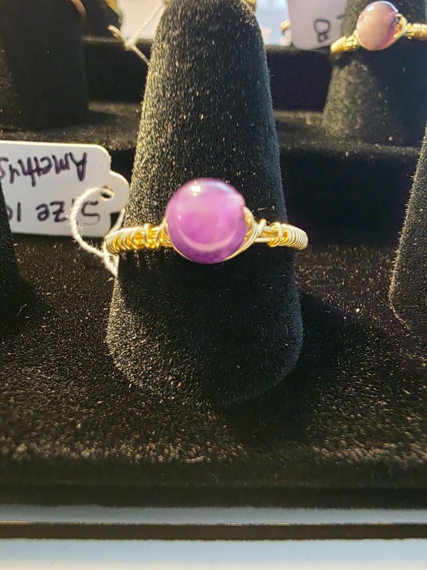 Handmade size 10 wire-wrapped Amethyst rings with Gold-Colored Plated Wire