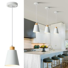 Modern White Wood Mini Pendant Light Kitchen Island Ceiling Hanging Lamp