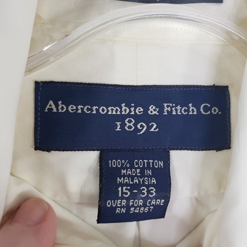 Abercrombie Fitch Shirt Mens 15-33 White Button Down Fine Pinpoint Cotton Dress - Picture 5 of 9