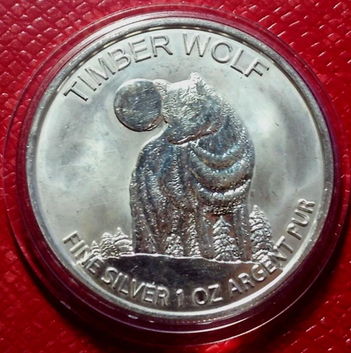 Timber Wolf-Maple Leaf Art Round 1 Troy oz..999 Fine Silver w/Capsule