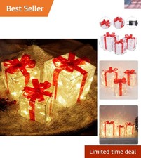 Gorgeous Set of 3 Outdoor Light Up Christmas Present Boxes with LED Lights