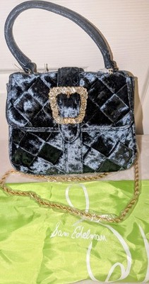 Sam Edelman Brit Top Handle Crush Velvet Crossbody Navy Blue Small With Dustbag
