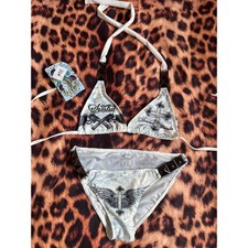 Affliction Sinful Y2K Cross Rhinestone Bikini Set White