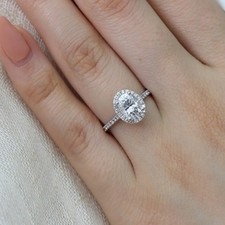Bridal 2 Ct Oval Cut Diamond Halo Wedding Engagement Ring 14K White Gold Finish