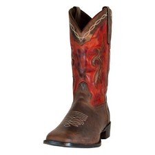 TuffRider Men's Mammoth Leather Distressed  Embroidered Square Toe Western Boot