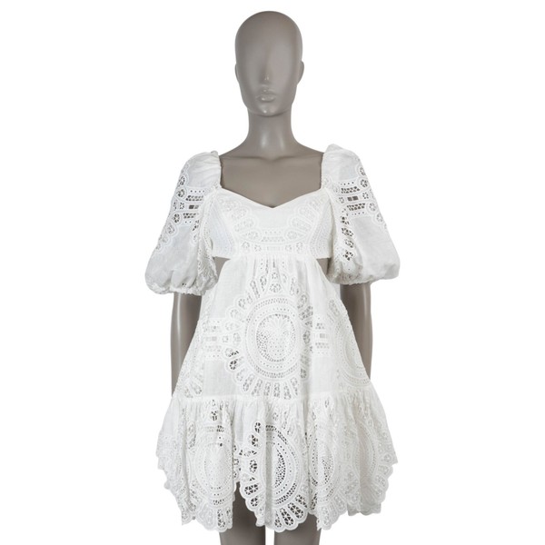 73262 authentisches ZIMMERMANN weißes Leinen 2023 VACAY SPITZE MINI Kleid XS