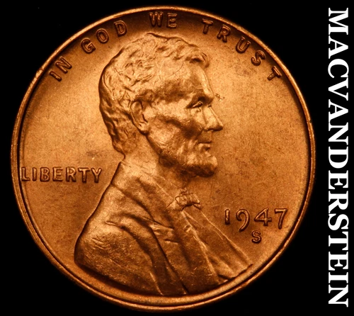 1947-S Lincoln Wheat Cent- Red- Choice Gem Brilliant Uncirculated Luster #J3245