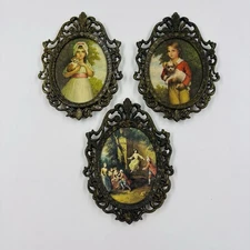 Vtg Set Of 3 Regency Filigree Metal Oval Picture Frame Art Nouveau Italy Made