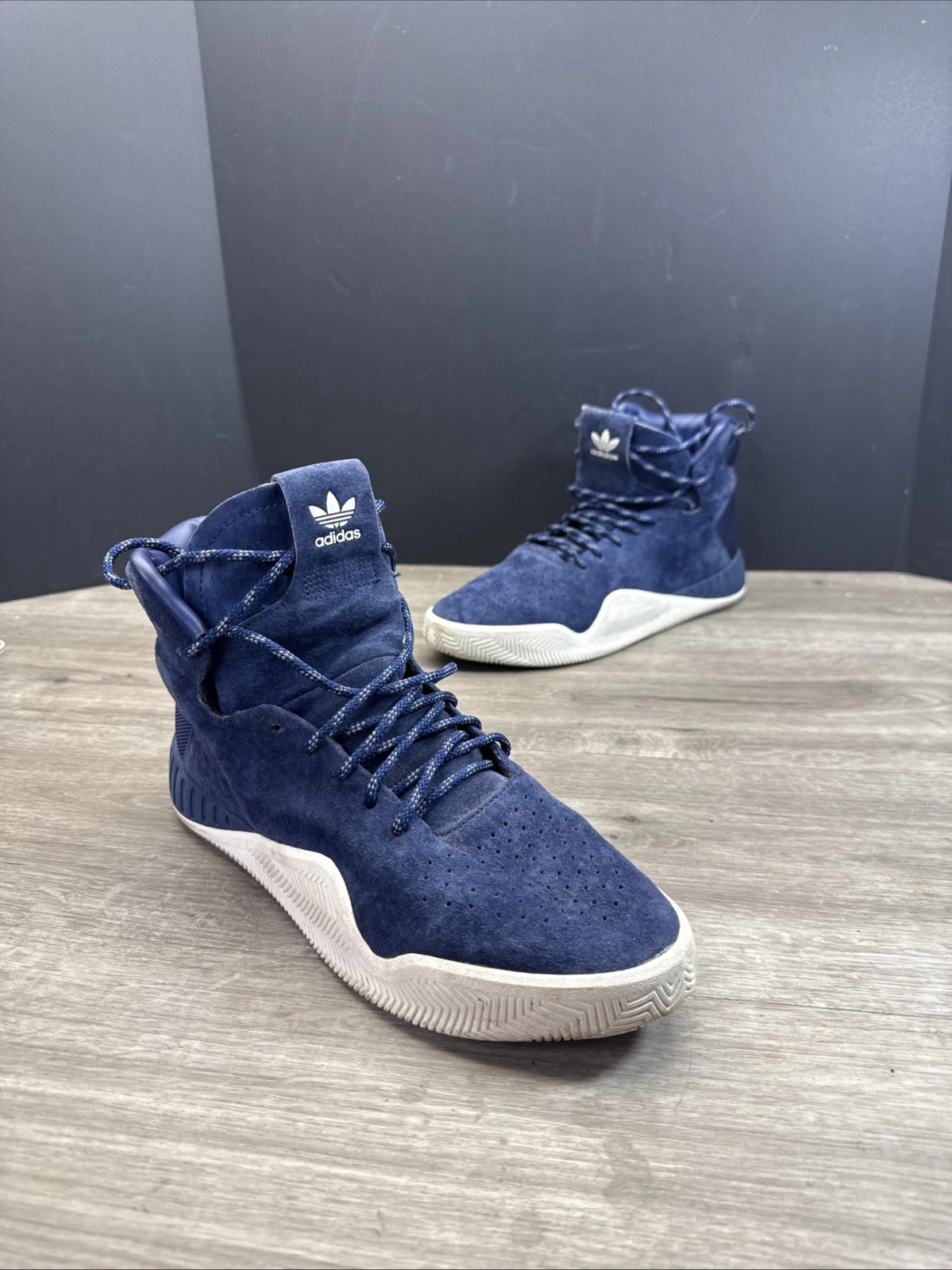 Adidas Tubular Leather Blue Suede Lace Up Mens Size 9