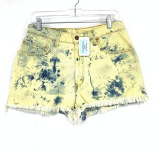 Vintage Levi's Upcycled Denim Cutoff Shorts Womens Size 31" Tie Dye Yellow Blue