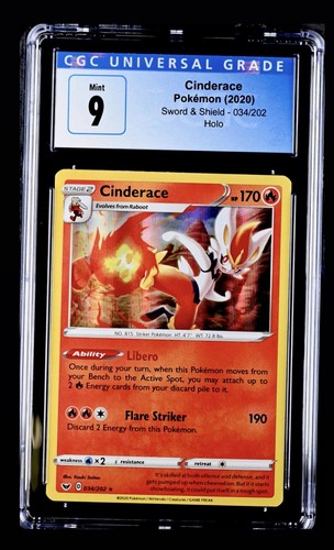 Pokémon 2020 Sword & Shield Cinderace Holo Rare 034/202 CGC 9 MINT LOW POP✨