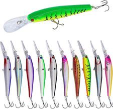 Fishing Lures Hard Baits Bass Crankbait Minnow, 10pcs Deep Diving Swimbait wi...